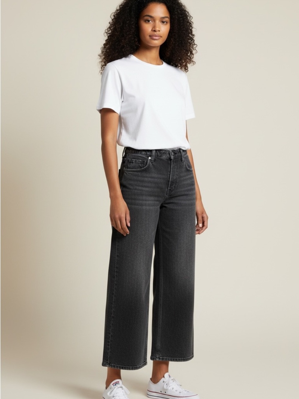 We The Free People Wide Leg Crop Jeans Size 28 Washed Black Button Fly